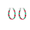 Women’s Red And Green Contrast Twisted Hoop Earrings Geometric Circle Design Electroplated Alloy Statement Jewelry