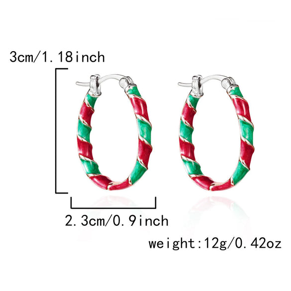 Women’s Red And Green Contrast Twisted Hoop Earrings Geometric Circle Design Electroplated Alloy Statement Jewelry