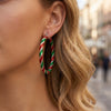 Women’s Red And Green Contrast Twisted Hoop Earrings Geometric Circle Design Electroplated Alloy Statement Jewelry