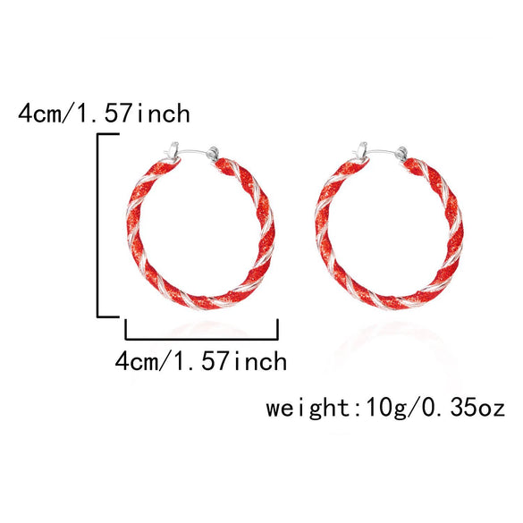 Women’s Red And Green Contrast Twisted Hoop Earrings Geometric Circle Design Electroplated Alloy Statement Jewelry