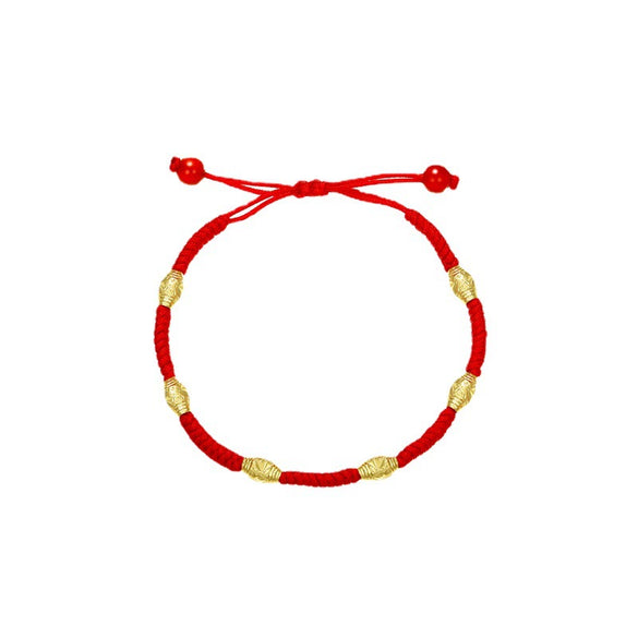Women's Red Cord Bracelet With Dragon Knot Geometric Hollow Beads And Handwoven Detail