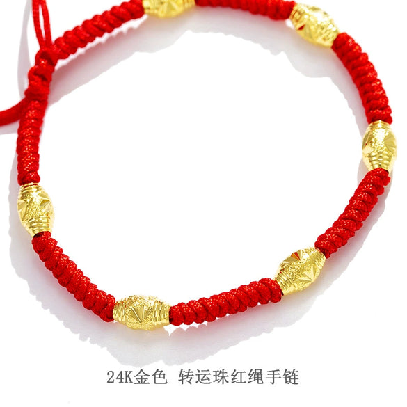Women's Red Cord Bracelet With Dragon Knot Geometric Hollow Beads And Handwoven Detail