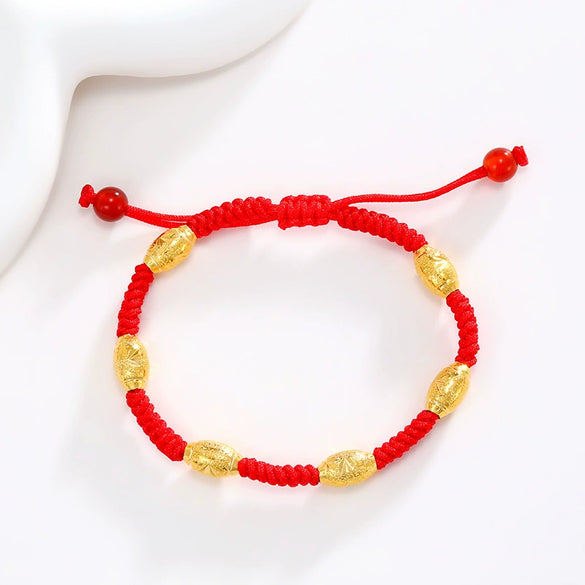 Women's Red Cord Bracelet With Dragon Knot Geometric Hollow Beads And Handwoven Detail