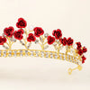 Women's Red Rose Electroplated Metal Bridal Crown Baroque Wedding Headpiece Elegant Hair Accessory
