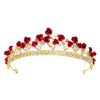 Women's Red Rose Electroplated Metal Bridal Crown Baroque Wedding Headpiece Elegant Hair Accessory