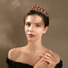 Women's Red Rose Electroplated Metal Bridal Crown Baroque Wedding Headpiece Elegant Hair Accessory