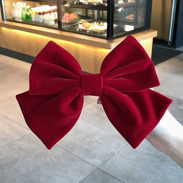 Women's Red Velvet Bow Handmade Hairpin Horizontal Clip For Autumn And Winter Hair Accessories
