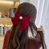 Women's Red Velvet Bow Handmade Hairpin Horizontal Clip For Autumn And Winter Hair Accessories