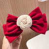 Women's Red Velvet Bow Handmade Hairpin Horizontal Clip For Autumn And Winter Hair Accessories