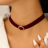Women's Red Velvet Geometric Choker Necklace With Round Buckle And 925 Silver Pendant Fashion Party Jewelry