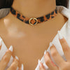 Women's Red Velvet Geometric Choker Necklace With Round Buckle And 925 Silver Pendant Fashion Party Jewelry