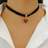 Women's Red Velvet Geometric Choker Necklace With Round Buckle And 925 Silver Pendant Fashion Party Jewelry
