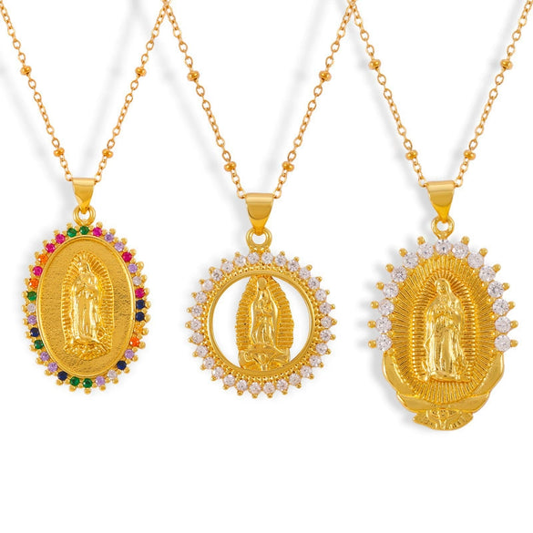 Women's Religious Jewelry Copper Pendant Necklace With Colorful Zircon Electroplated In Geometric Design