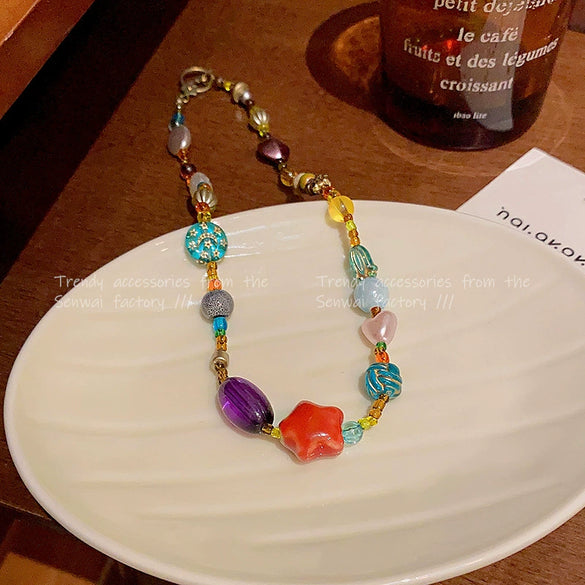 Women's Resin Beaded Necklace With Star Shape And Polishing Treatment