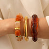 Women's Resin Jewelry Set With Geometric Bracelet Ring And Amber Colored Earrings Electroplated Ins Style Accessories