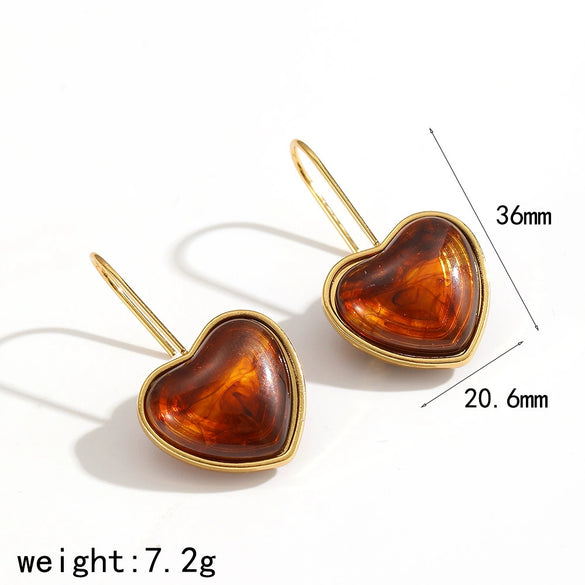 Women's Resin Jewelry Set With Geometric Bracelet Ring And Amber Colored Earrings Electroplated Ins Style Accessories