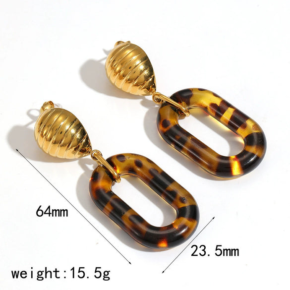 Women's Resin Jewelry Set With Geometric Bracelet Ring And Amber Colored Earrings Electroplated Ins Style Accessories