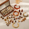 Women's Resin Jewelry Set With Geometric Bracelet Ring And Amber Colored Earrings Electroplated Ins Style Accessories