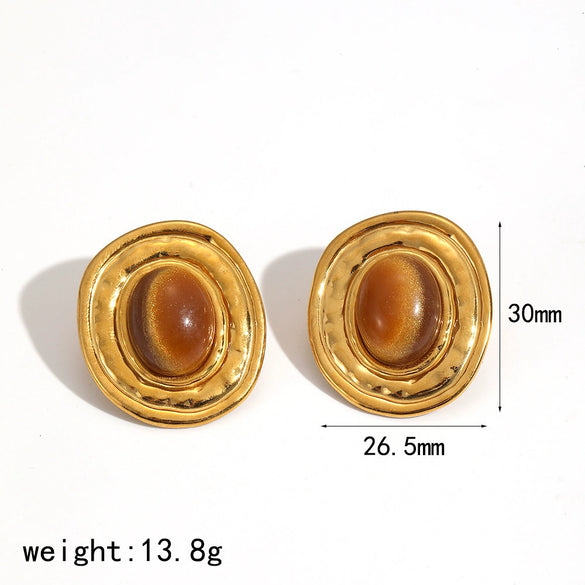 Women's Resin Jewelry Set With Geometric Bracelet Ring And Amber Colored Earrings Electroplated Ins Style Accessories
