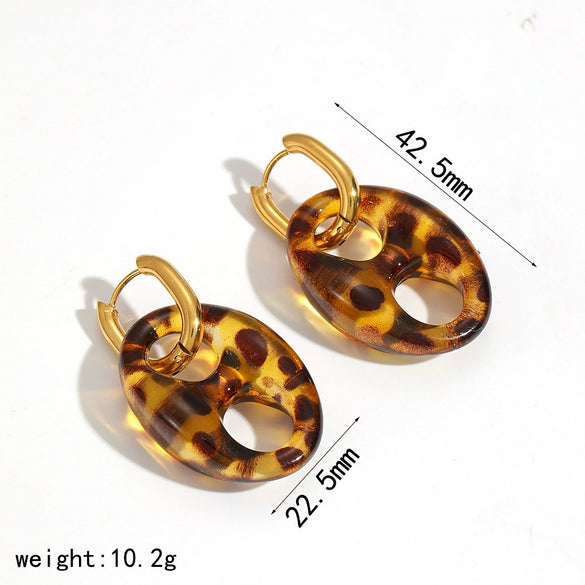 Women's Resin Jewelry Set With Geometric Bracelet Ring And Amber Colored Earrings Electroplated Ins Style Accessories