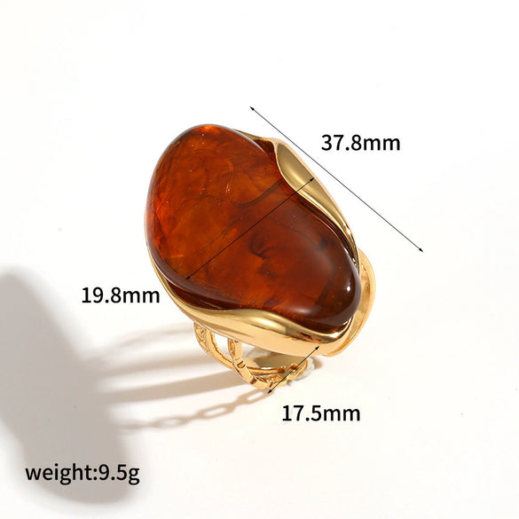 Women's Resin Jewelry Set With Geometric Bracelet Ring And Amber Colored Earrings Electroplated Ins Style Accessories