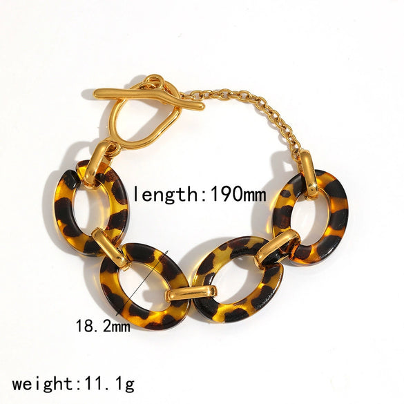 Women's Resin Jewelry Set With Geometric Bracelet Ring And Amber Colored Earrings Electroplated Ins Style Accessories