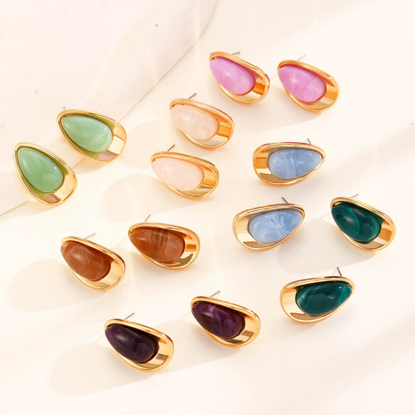 Women's Resin Oil Drop Earrings With Electroplating Simple Design