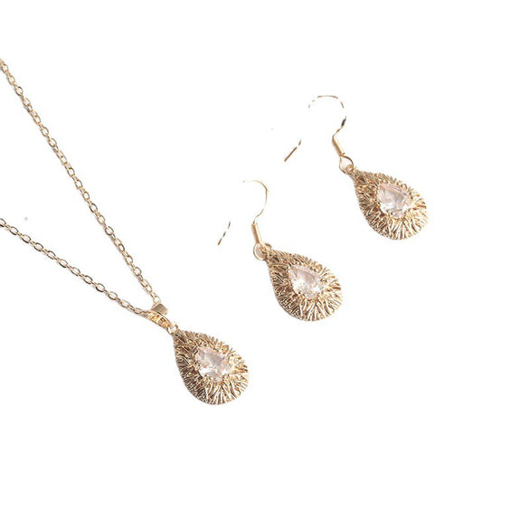 Women's Retro Alloy Bird Nest And Teardrop Earrings Necklace Jewelry Set With Mixed Gem Inlay And Electroplated Finish