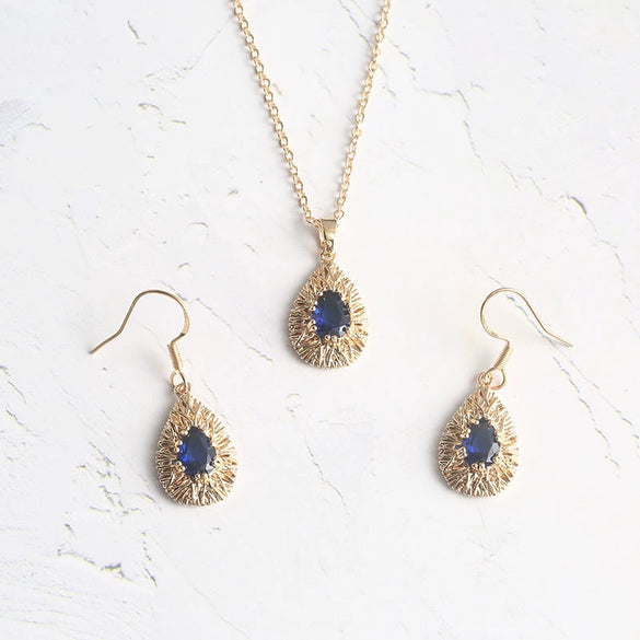 Women's Retro Alloy Bird Nest And Teardrop Earrings Necklace Jewelry Set With Mixed Gem Inlay And Electroplated Finish