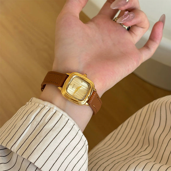 Women's Retro Alloy Case Stainless Steel Buckle Square Watch
