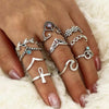 Women's Retro Alloy Crystal Hollow Carved V Shaped Floral Geometric Joint Ring Set Fashion Accessories