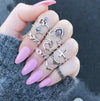 Women's Retro Alloy Crystal Hollow Carved V Shaped Floral Geometric Joint Ring Set Fashion Accessories