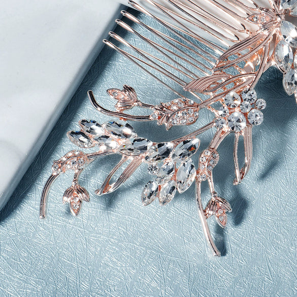 Women's Retro Alloy Flower And Vine Hair Comb With Electroplated Rhinestone Inlay Bridal Updo Hair Accessory