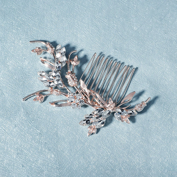 Women's Retro Alloy Flower And Vine Hair Comb With Electroplated Rhinestone Inlay Bridal Updo Hair Accessory