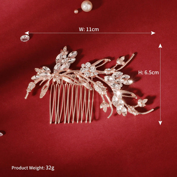 Women's Retro Alloy Flower And Vine Hair Comb With Electroplated Rhinestone Inlay Bridal Updo Hair Accessory