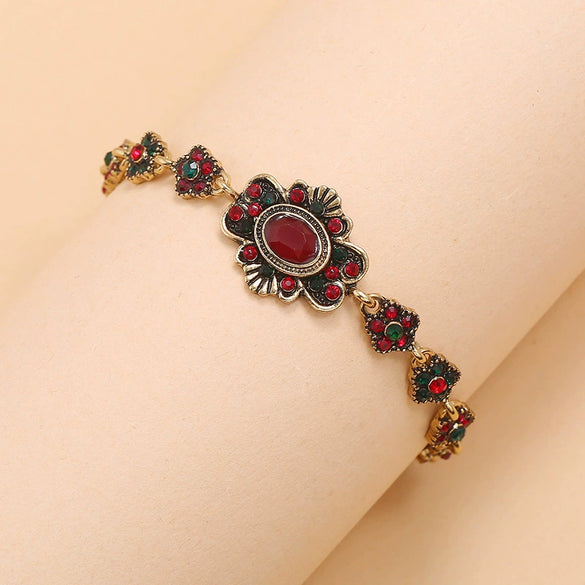 Women's Retro Alloy Flower Pendant Bracelet With Electroplated Finish Vintage Style Fashion Jewelry Accessory