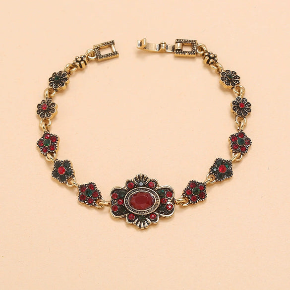 Women's Retro Alloy Flower Pendant Bracelet With Electroplated Finish Vintage Style Fashion Jewelry Accessory