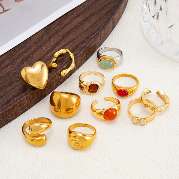 Women's Retro Alloy Plated Open Heart Ring With Smooth Geometric Design And Resin Acrylic Crystal Detail For Stacking