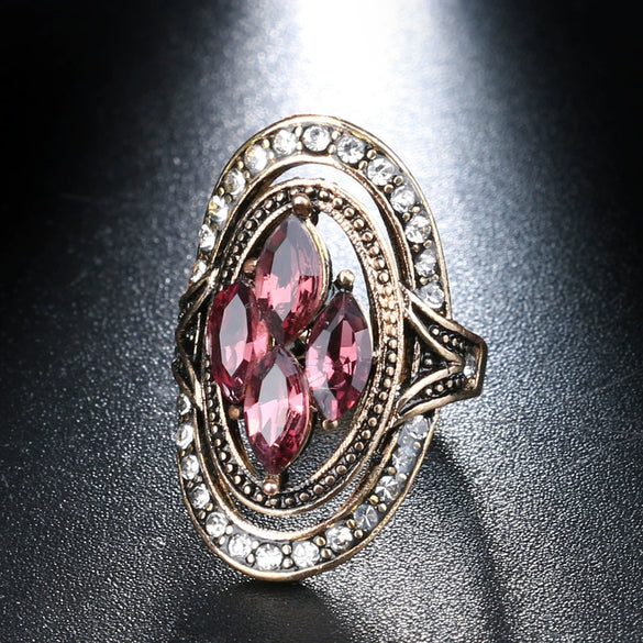 Women's Retro Alloy Ring With Artificial Gemstone Inlay Drop Shape Electroplated Fashion Jewelry
