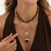 Women's Retro Amber Tiger's Eye Beaded Necklace With Plated Alloy Heart Pendant And Layered Geometric Design