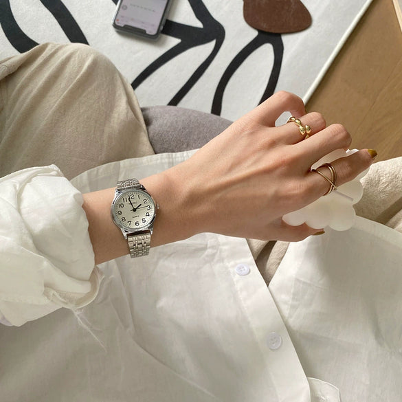 Women's Retro Artistic Simple Elegant Digital Scale Quartz Watch With Steel Band Alloy Case And Ordinary Glass Mirror