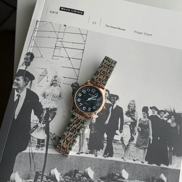 Women's Retro Artistic Simple Elegant Digital Scale Quartz Watch With Steel Band Alloy Case And Ordinary Glass Mirror