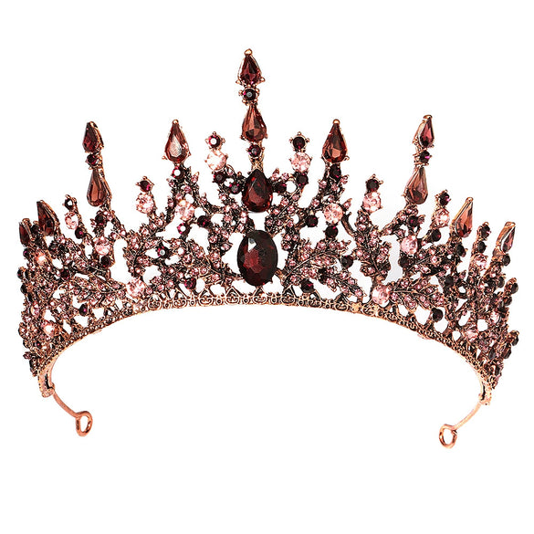 Women's Retro Baroque Alloy Crown Headpiece With Diamond Detailing For Weddings And Formal Parties