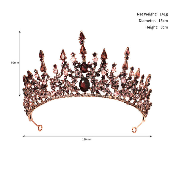 Women's Retro Baroque Alloy Crown Headpiece With Diamond Detailing For Weddings And Formal Parties