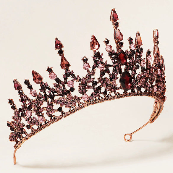 Women's Retro Baroque Alloy Crown Headpiece With Diamond Detailing For Weddings And Formal Parties