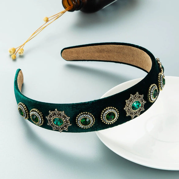 Women's Retro Baroque Cloth Headband With Diamond Embellishment Wide Fashion Hair Accessory For Wholesale