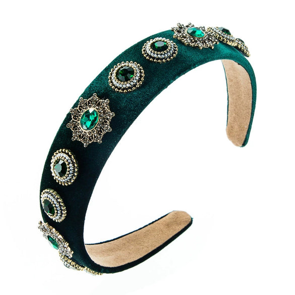 Women's Retro Baroque Cloth Headband With Diamond Embellishment Wide Fashion Hair Accessory For Wholesale