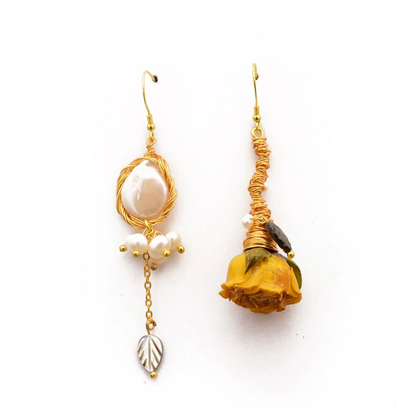 Women's Retro Baroque Pearl Earrings With Eternal Flower Design Geometric Electroplated Vintage Court Style Statement Jewelry
