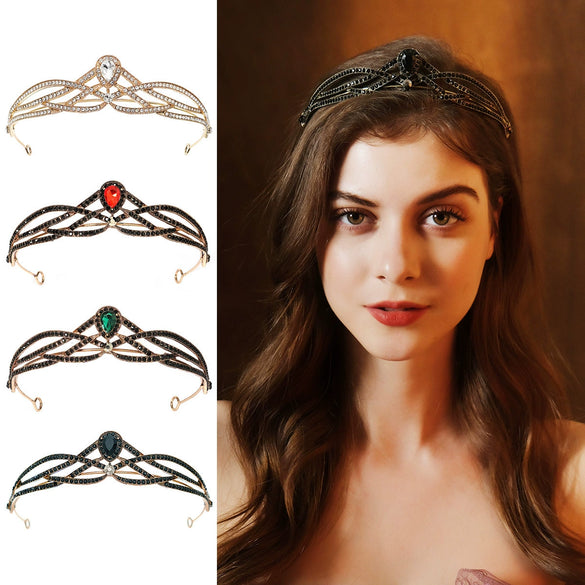 Women’s Retro Baroque Rhinestone Crown Tiara Alloy Headband For Party Dressup And Photography