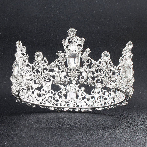 Women's Retro Baroque Round Alloy Crown With Leaf Pattern Electroplated Palace Style Bridal Headwear